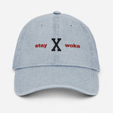 Stay Woke Red & Black Denim Dad Hat